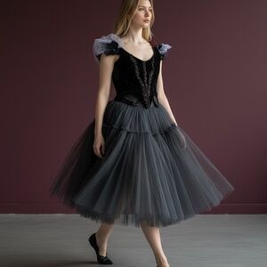 Black Velvet Sparkle Bodice with Burgundy Lace Cap Sleeve Joffrey BalletXS